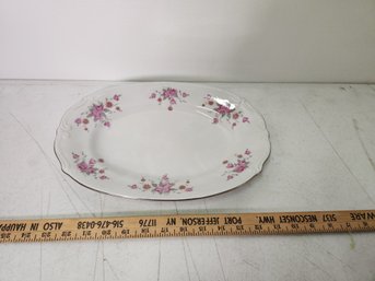 Chodziez Oval Plate Bowl Oblong Dinner Serving China Porcelain Silver Flowers