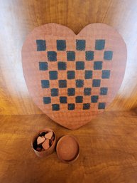 Checkerboard And Checkers Painted Wood Heart Red And Black