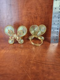 Lot Of Two Gold Colored Butterfly Napkin Rings