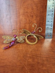Lot Of Two Gold Colored Dragonfly Napkin Rings