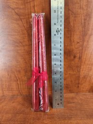 Pair Of Sparkly Glittery Red Large Decorative Wax Candles In Plastic Wrapped In A Bow #2