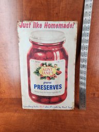 Vintage Sign Aunt Jane's Pure Preserves Strawberry Just Like Homemade!