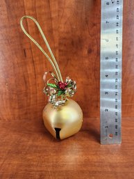 Vintage Gold Bell Ornament Holly Berry Tiny Bells Jingle Bells
