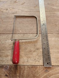 Unmarked Vintage Red Painted Wood Handle Hand Saw