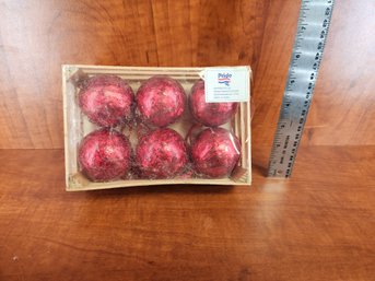 Six Red Glass Ball Christmas Ornaments New Sealed In Wood Box