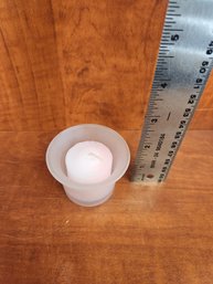 Pale Pink Tealight Candle In Pink Frosted Glass Holder