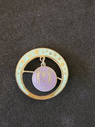Vintage Gemini Astrology Astrological Sign Enamel Gold Plated Pin Brooch Broach