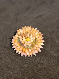 Antique Seashell Flower Pin Brooch Broach Bronze Oxidized Patina