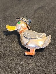 Hand Painted Gold Plated Pin Brooch Broqch Duck Tophat Green Crystal Gemstone
