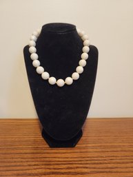 Medium Size White Bakelite Disco Ball Bead Necklace Vintage