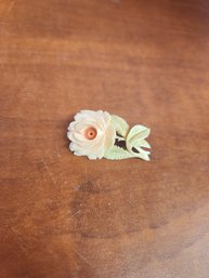 Vintage Hand Carved And Painted Celluloid Pink Rose Brooch Pin Broach
