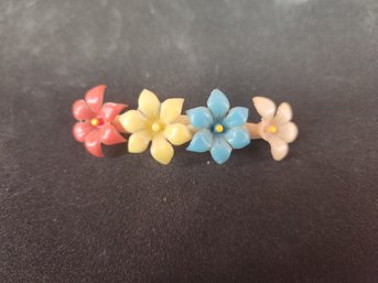 Vintage Antique Carved Flowers Red Yellow Blue Pink Barette Hair Clip