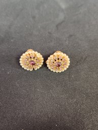 Gold Plated Pearl And Amethyst Clip Snap On Earrings