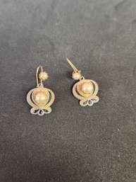 Silver And Gold Plated Pearl Earrings