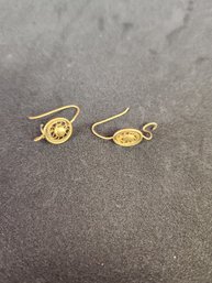 Brass Swirl Hoop Earrings Ornate Sun Design