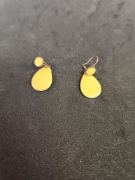 Yellow Enamel Covered Copper Dangle Drop Earrings