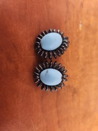 Antique Western Germany Clip Snap On Earrings Black And Blue Beads