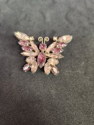 Antique Butterfly Pin Brooch Broach Amethyst And Rhinestone