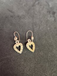 Pair Of Heart Shaped Silver Plated Rhinestone Earrings