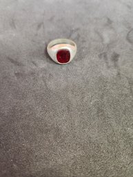 Antique Silver Plated Red Crystal Gemstone Ring
