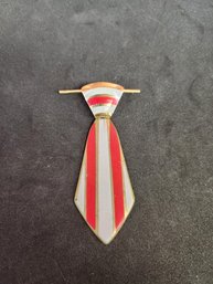 Vintage Gold Plated Red And White Striped Enamel Neck Tie Shaped Hair Clip Pin Lappell Brooch Tie Clip