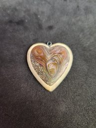Antique Mother Of Pearl Heart Pendant Abalone Nacre