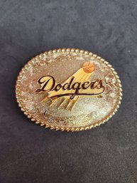 Vintage 1976 Gold Plated Dodgers Baseball Belt Buckle Raintree