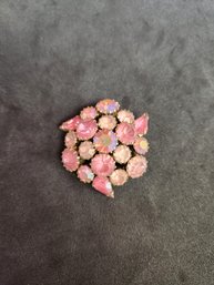 Pink Rhinestone Various Shades Crystal Gemstone Brooch Broach Pin Gold Colored Metal