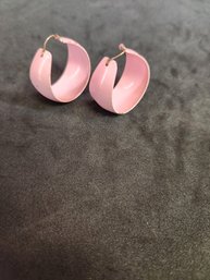 Pink Enamel Painted Hoop Loop Earrings Vintage