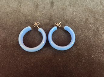 Pair Of Indigo Blue Bakelite Hoop Loop Vintage Earrings
