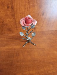 Silver Colored Ceramic Carved Pink White Rose