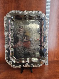 Birmingham Silver Co. Large Serving Tray With Ornate Grapes And Grapevine Design