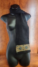 Wool Scarf Black With Brown And White Meso Native American Design Pattern