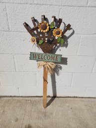 Vintage Fall Decor Outdoor Sign Welcome Rake Sunflower Straw