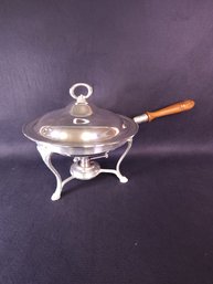 Gorham Silver Chafing Pan With Carved Wood Handle, Lid, Three Legged Stand, And Burner Yc482 E P Anchor P