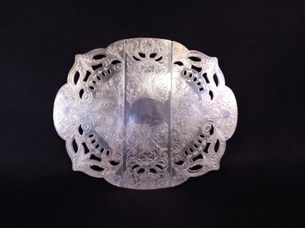 Three Panel Silver Expandable Trivet Rook Castle W Crown Marked Ornate Shell Water Design