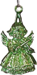 Metallic Green Angel Cherub Drummer Cupid Christmas Ornament