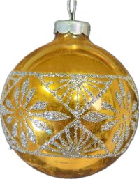 Gold Glass Ball Ornament Snowflake Design