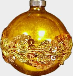 Vintage Gold Sequin And Bead Glass Ball Ornament