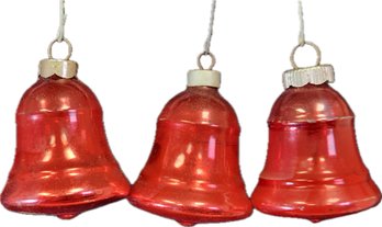 Lot Of Three Shiny Brite Vintage Red Mercury Glass Bell Ornaments