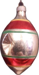 Vintage Shiny Brite Red Green Silver Gold Striped Indented Ovoid Mercury Glass Ornament