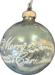 Vintage Hand Painted Mercury Glass Ball Ornament Merry Christmas Micah Finish