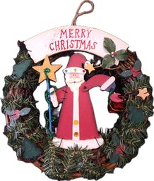 12' Merry Christmas Holiday Door Wreath Santa Clause Holly Stars