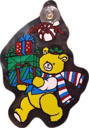 Vintage Christmas Teddy Bear Carrying Presents Holiday Doorsign