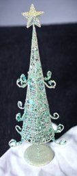Blue Sparkly Glittery Christmas Desk Tree Sequins Star Topped Faux