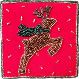 Reindeer Holiday Christmas Gift Box Felt And High Quality Beads Vintage