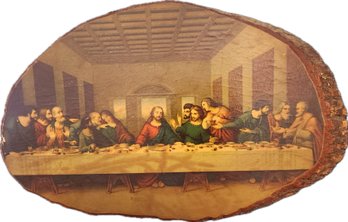 The Last Supper Painted Onto A Slice Of Tree Trunk