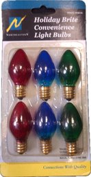Vintage Northeastern Holiday Brite Convenience Light Bulbs New In Box Six Pack 2x Red 2x Blue 2x Green