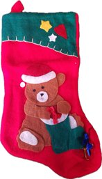 Teddy Bear Christmas Stocking Vintage Felt