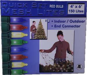 Quick Set Mesh Lites Red Bulb 4'x6' 150 Lites Indoor/outdoor End Connector In Box